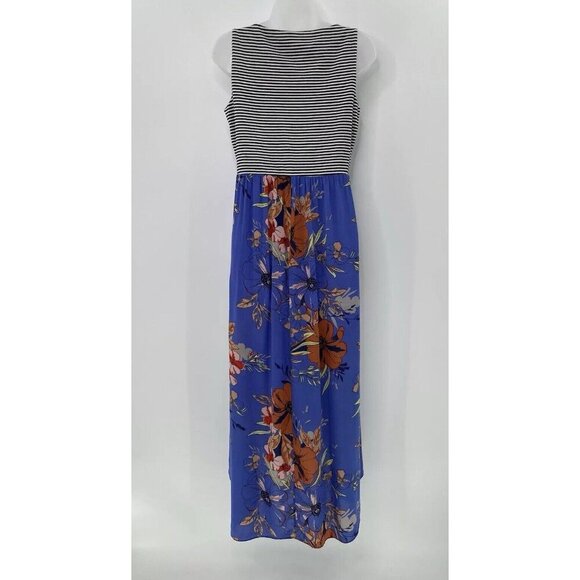 Lilka Anthro Blue Floral Fit & Flare Maxi Hi-Low Sleeveless Boho Dress Sz M - Picture 2 of 10